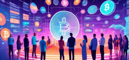 Create an image depicting a futuristic, digital landscape where a diverse group of people are gathered around a large holographic screen displaying various cryptocurrencies like Bitcoin, Ethereum, and more. The screen includes key information such as market trends, security tips, and investment strategies. Incorporate elements like a digital wallet, security locks, and abstract representations of blockchain technology to convey the complexity and importance of understanding crypto before investing.