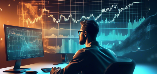 Create an image depicting a confident investor analyzing crypto charts on a computer screen, with the Fidelity logo subtly displayed in the background. The environment is modern and professional, with elements of blockchain illustrated in the decor and hints of digital currency symbols like Bitcoin and Ethereum appearing on the screen.