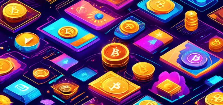 Create a vibrant and detailed illustration showcasing various popular cryptocurrencies. The central focus should be a treasure chest overflowing with gold coins, each coin bearing iconic logos such as Bitcoin (BTC), Ethereum (ETH), Binance Coin (BNB), Cardano (ADA), and Solana (SOL). Surrounding the chest, display futuristic digital graphics and charts indicating positive growth. The background should feature a blend of modern technology elements and financial symbols, suggesting the dynamic and promising nature of the crypto market.