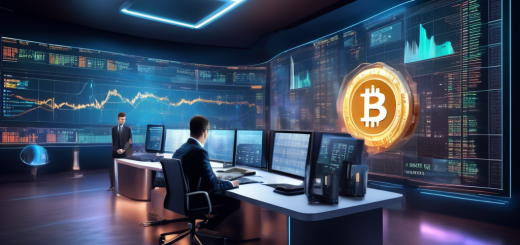 Create a detailed image showing a futuristic financial trading room filled with large digital screens displaying real-time cryptocurrency prices and charts. Include popular cryptocurrencies like Bitcoin, Ethereum, and Litecoin, with upward and downward trends. Show traders and analysts interacting with holographic data, wearing modern business attire, and using advanced gadgets. The overall aesthetic should be sleek and high-tech, representing the cutting-edge nature of cryptocurrency markets.