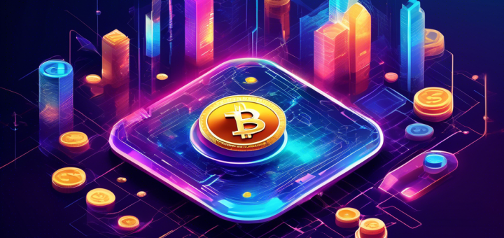 Create a futuristic digital art piece featuring a dynamic and vibrant scene of cryptocurrencies like Bitcoin, Ethereum, and other top contenders for 2023, symbolized as glowing coins or tokens. The background should depict a high-tech environment with graphs, charts, and holographic financial data, representing cutting-edge technology and investment opportunities.