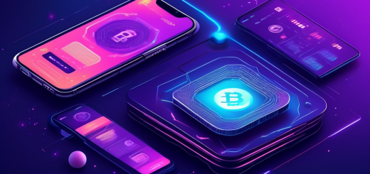 Create a detailed illustration of a futuristic digital wallet that represents cryptocurrency. The wallet should be sleek and high-tech, with glowing icons for various cryptocurrencies like Bitcoin, Ethereum, and Litecoin. Surrounding the wallet, include holographic charts and graphs depicting market trends and security features to highlight its advanced functionality. The background should be a blend of virtual spaces and blockchain network imagery to convey the cutting-edge technology behind crypto wallets.