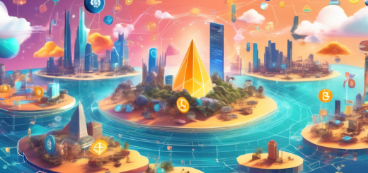 Create an image depicting an abstract representation of various cryptocurrency platforms as unique, futuristic islands floating in the sky. Each island showcases distinctive features like digital security symbols, graphs indicating market trends, and user interface holograms. Depict a diverse group of investors using advanced technology to interact with the islands, symbolizing their pursuit of the best investment platform tailored to their needs. The sky is filled with the logos of popular cryptocurrencies like Bitcoin, Ethereum, and others, adding a touch of familiarity for crypto enthusiasts.