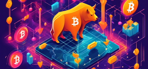 Create an image depicting the dynamic intersection of cryptocurrency and stock markets. Illustrate a bustling digital landscape featuring symbols of major cryptocurrencies like Bitcoin and Ethereum interwoven with traditional stock market imagery like candlestick charts and bull & bear icons. Use vivid colors to convey the growth and impact of crypto stocks on global finance, capturing a sense of innovation and technological advancement.