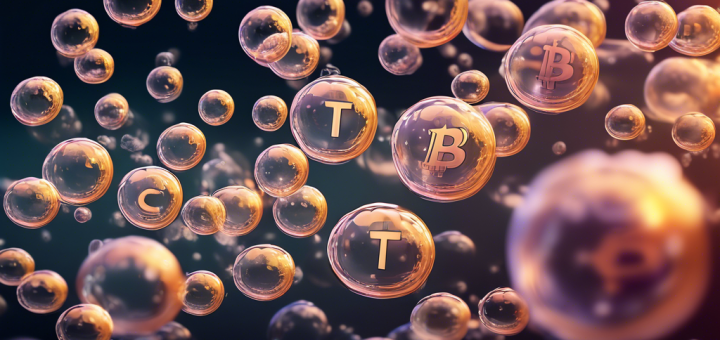 Create an image that visually represents the concept of crypto bubbles, featuring a series of floating, translucent bubbles, each containing varying cryptocurrencies like Bitcoin, Ethereum, and Dogecoin. Some bubbles are large and shiny, suggesting growth and expansion, while others are bursting or deflating, symbolizing the fall. The background should be a blend of digital charts and graphs to convey the financial market element. The overall tone of the image should be dynamic, capturing both the excitement and volatility of the cryptocurrency market.