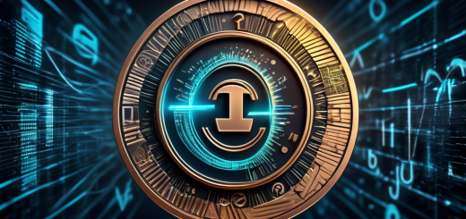 Create an image of a futuristic digital coin engraved with the symbol π, glowing with holographic numbers and graphs swirling around it, set against a backdrop of a virtual financial trading board showcasing fluctuating prices and analytics. The scene conveys a sense of a cutting-edge, digital economy.